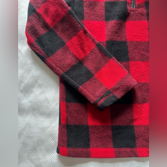 Thick warm fleece pullover sweater red/black plaid - Picture 3 of 7